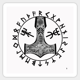 Thor's hammer , Viking runes. Sticker